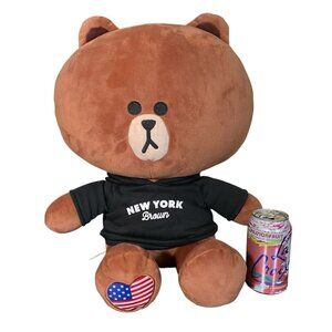 16" Line Friends Brown Bear Plush New York Hoodie USA Flag Heart Patch